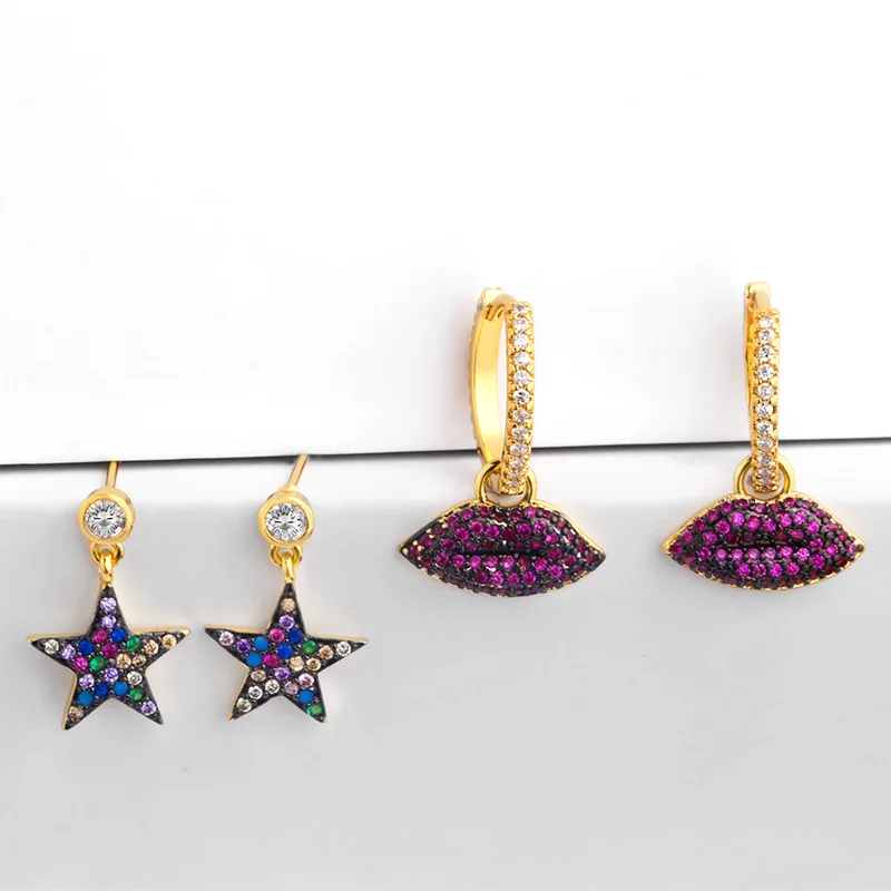 

Trendy Girl Star Earrings Punk Stud Zircon Lip Earrings Huggies Aretes De Moda Accesories Cheap Small Stud Earrings brincos
