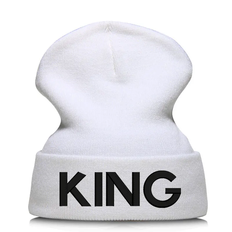 King Letter Beanie Hat Skullie шапка, вязаная шапка-носок зимняя Осенняя вязаная вышивка Кепка в стиле хип-хоп Мужская и женская Подростковая Кепка для уличных танцев черная