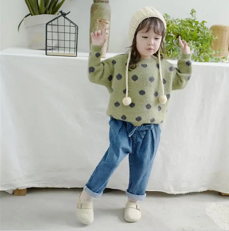 new wholesale girls dots knitted sweater autumn winter fashion girls pullover sweater 1-6t HX449