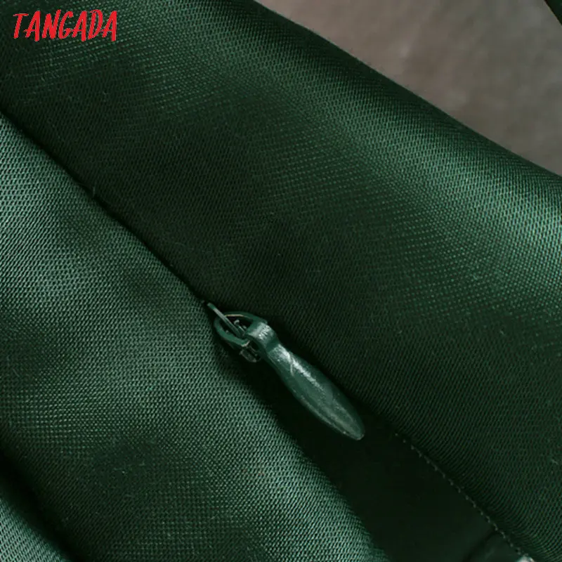 Tangada, Женская Ретро зеленая блузка с поясом, длинный рукав, v-образный вырез, плиссированная рубашка, женские повседневные ретро топы с боковой молнией XN03