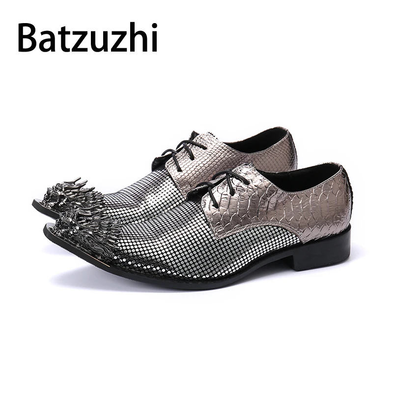 

Batzuzhi новые мужские туфли ручной работы с острым металлическим носком Кожаные Классические мужские туфли на шнуровке деловые/вечерние и свадебные туфли для мужчин