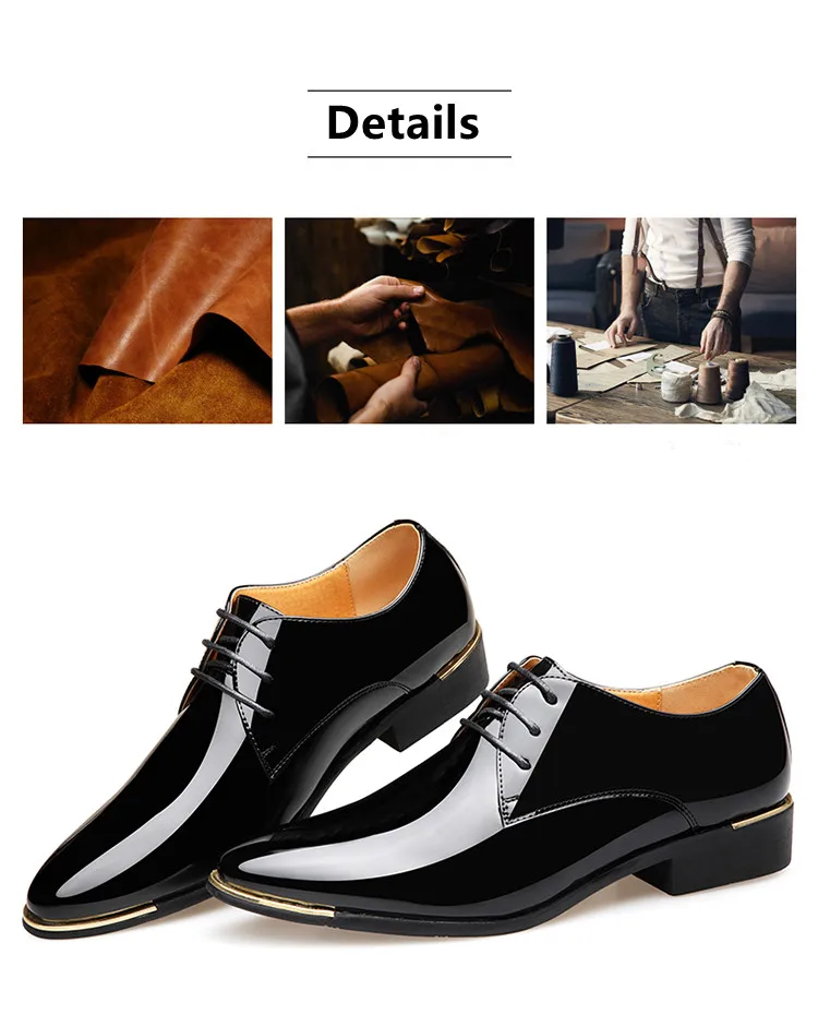 Quality Patent Leather Shoes White Wedding Shoes Size 38-48 Black Leather Soft Men Dress Shoes