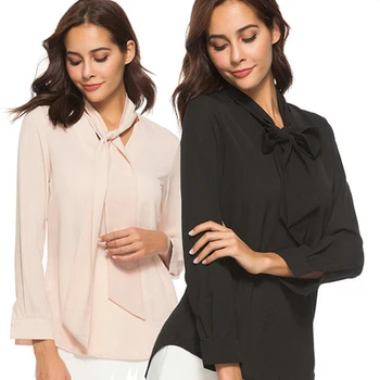 

2020 New Spring Chiffon Loose Lapel Lace Up Long Sleeve Ladies Shirt