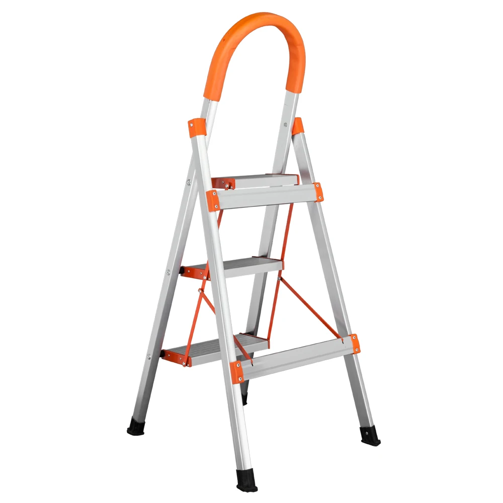 

Protable Non-slip 3-Step Aluminum Ladder Folding Platform Stool 330 lbs Load Capacity Orange