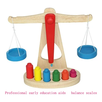 

Wooden balance scales iron tray Montessori children's math teaching aids early education weighing toys
