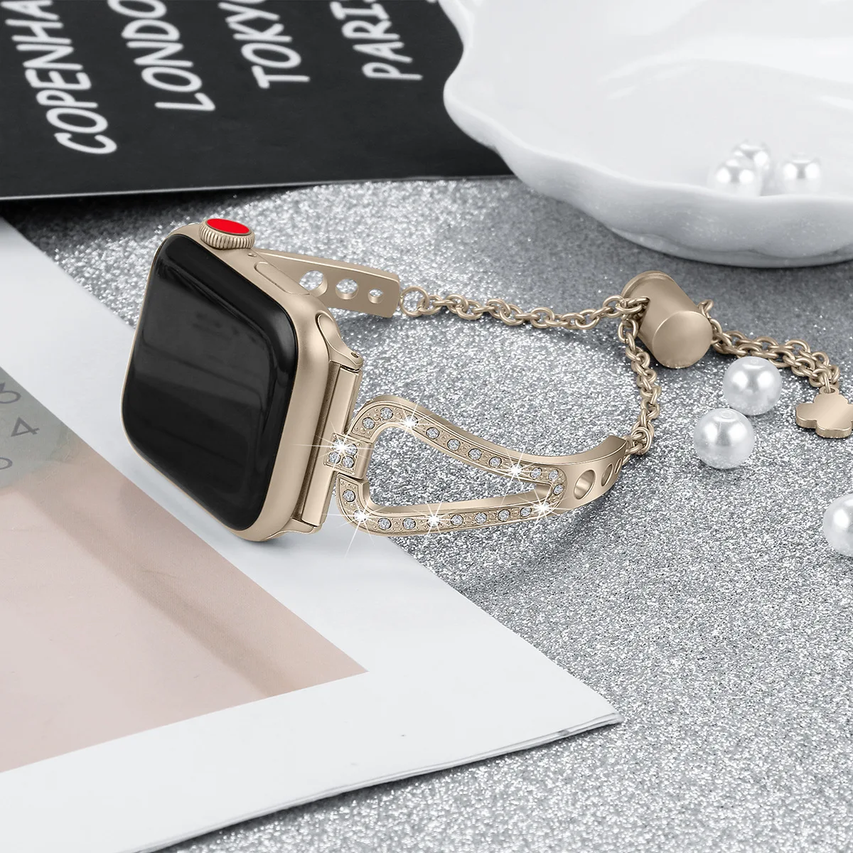Алмазный ремешок для наручных часов Apple Watch 38 мм, 42 мм, 40 мм 44 наручных часов iwatch, 5 Для женщин серии группа 4/3/2/1 Нержавеющая сталь металлический браслет