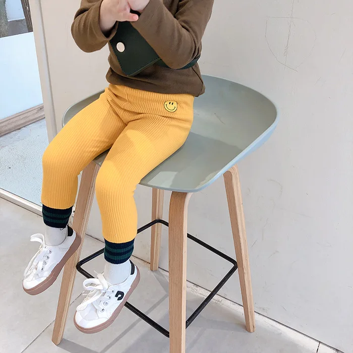 Winter Girls Smiling Face Pit Flannel Underpants Toddler Kids Knitted with Velvet Basic Cotton Leggings Children Trousers