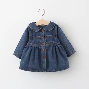

2020 Autumn Baby Girls Long Sleeve Lapel Collar Denim Jeans Casual Cardigans Infant Kids Dress vestidos