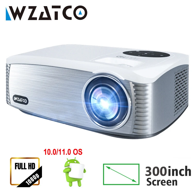 ceiling projector WZATCO C6 LED Projector Android 11.0 WIFI Full HD 1920*1080P Video Proyector 300inch Screen Home Theater Cinema Smart Beamer best buy projector