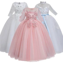 Весенне-осеннее Элегантное свадебное платье подружки невесты в европейском и американском стиле для девочек детское платье принцессы