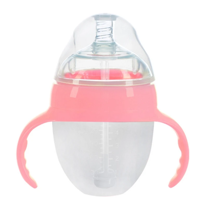 4 стиля детские бутылочки для новорожденных широкий калибр анти-плоская силиконовая бутылка с ручкой Детские принадлежности дети молоко кормушка инструменты - Цвет: 150ML-P-With handle