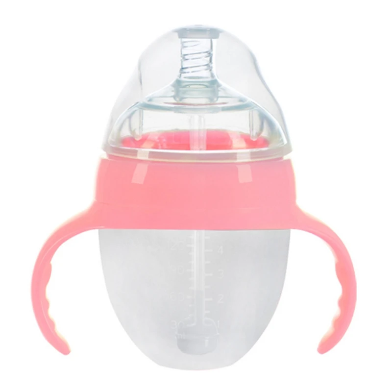 150ML-P-With handle 4 стиля детские бутылочки для новорожденных широкий калибр анти-плоская силиконовая бутылка с ручкой Детские принадлежности дети молоко кормушка инструменты - Цвет: 150ML-P-With handle