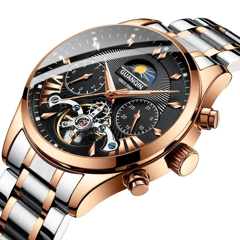 GUANQIN автоматические/механические/роскошные часы для мужчин reloj hombre часы для мужчин/мужские часы Топ Бренд роскошные золотые турбийон для мужчин - Цвет: C