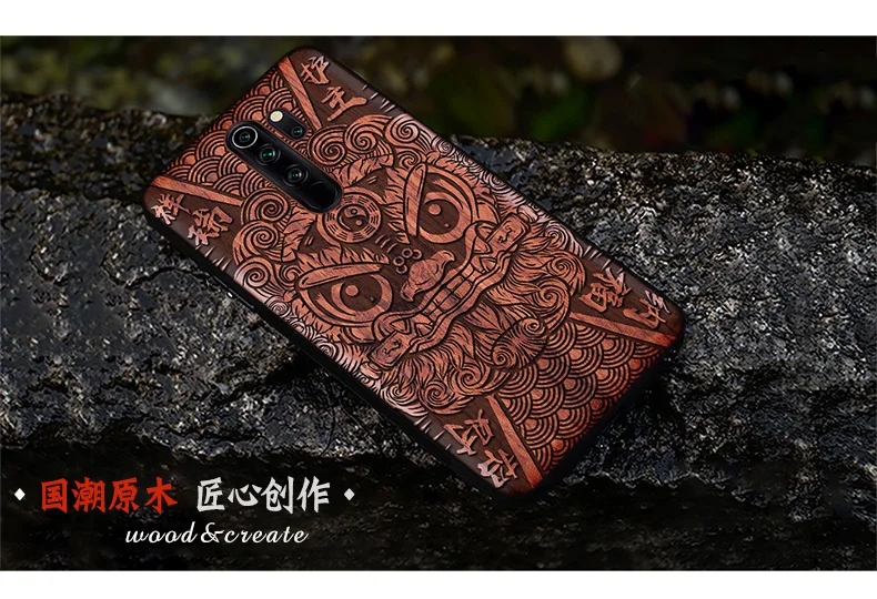 Деревянный чехол для телефона ручной работы для Xiaomi Redmi Note 8 Pro, чехол из натурального дерева, Китайская каллиграфия с символами черного дерева