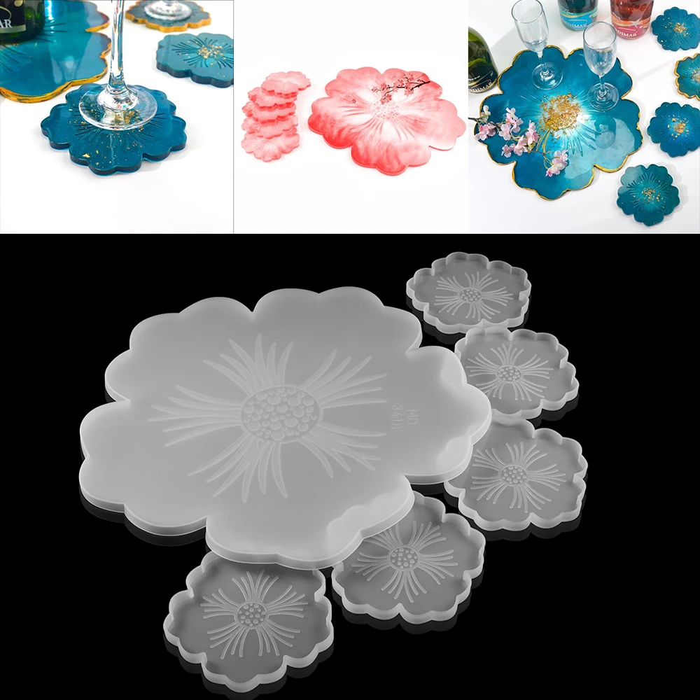 

1sets Glass Tea Coaster Resin Epoxy Mold Tea Coaster Resin Molds Silicone Glass Coasters Epoxy Mould For Diy Jewelry Making