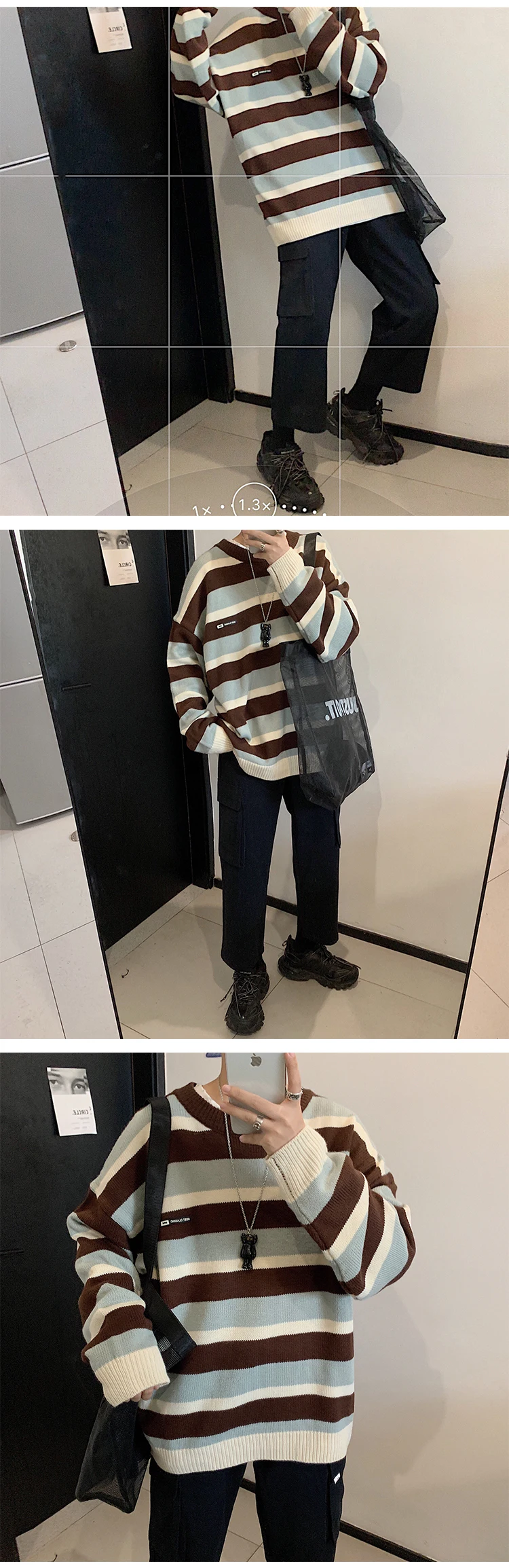 Зимний Корейский мужской теплый свитер, повседневный кашемировый пуловер, полосатый вязаный свитер, мужской модный свитер, один вязаный свитер, размер