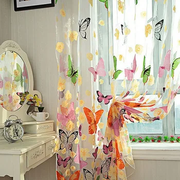 

New Colorful Butterfly Curtains Yarn Window Curtain Household Screening Christmas Decoration for Home Balcony Sheer Panel