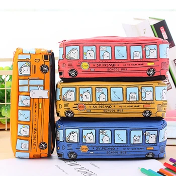 

Korean Creative Student Stationery Small Animal Bus Pencil Case Bus Pencil Case Men And Women Canvas Stationery Box