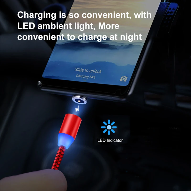 1 м Магнитный кабель 2A Быстрая зарядка для iPhone Micro USB кабель type C светодиодный индикатор зарядное устройство магнит мобильный телефон USB кабель Шнур