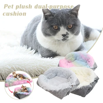 

Autumn Winter Cat Pet Sleeping Mat Dual-Use Dog Cat Bed Long Plush Fluffy Cat Mattress Warm Cushion Machine Washable can