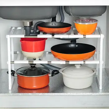 

Adjustable 2 Tier Under Sink Shelf Kitchen Storage Organize Rack Holder Expandable Shelf Storage Organizer for Kitchen