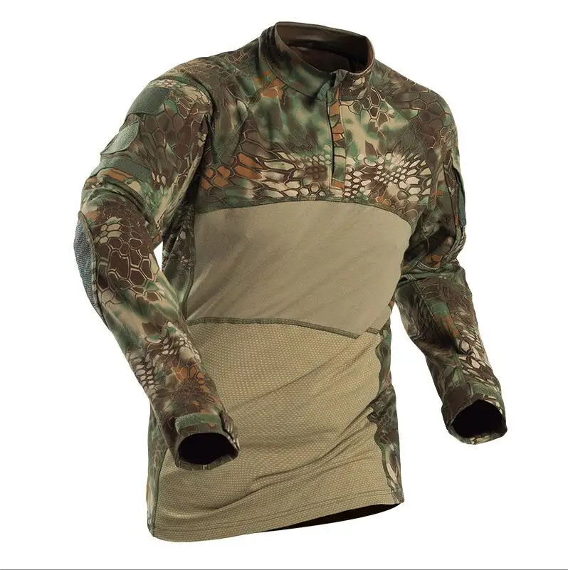 Военная Униформа Для мужчин s камуфляж тактический футболка, брендовая детская футболка с длинными рукавами хлопковые дышащие боевой Frog рубашка Для мужчин тренировочные футболки S-3XL - Цвет: green-python