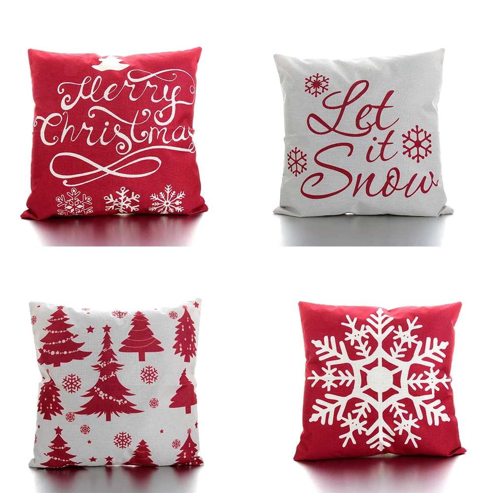 1PC 18"x18" Printed Merry Christmas Pillow Cases Flax Pillowcase Cushion Cover Xmas Gifts Living Room Sofa Decorative Supplies