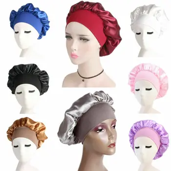 

Hair Satin Bonnet For Sleeping Shower Cap Silk Bonnet Bonnet Femme Women Night Sleep Cap Head Cover Wide Elastic Band