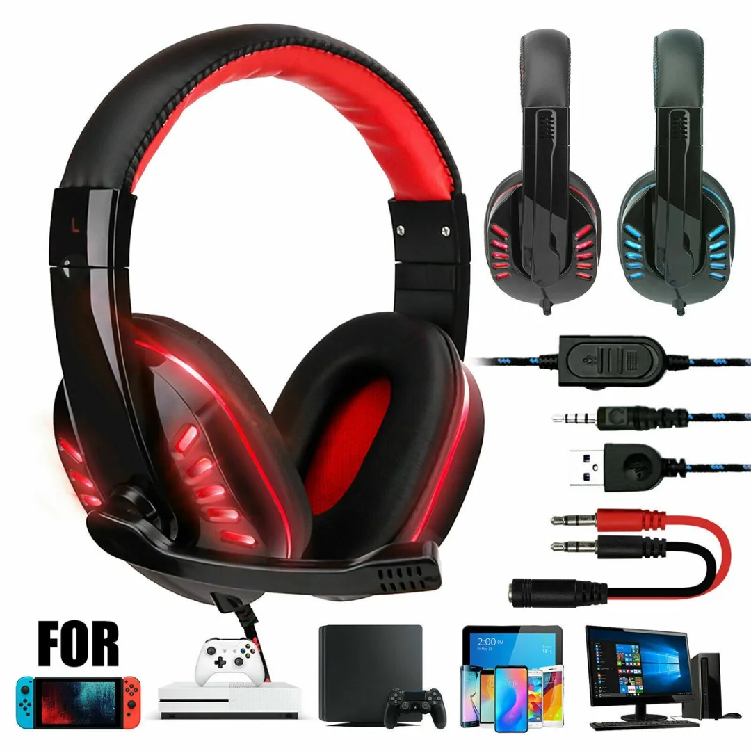 Pohiks 3 5mm Wired Luminous Gaming Headset LED Adjustable Bass Stereo Subwoofer Headphone With Mic For Xbox One PS4