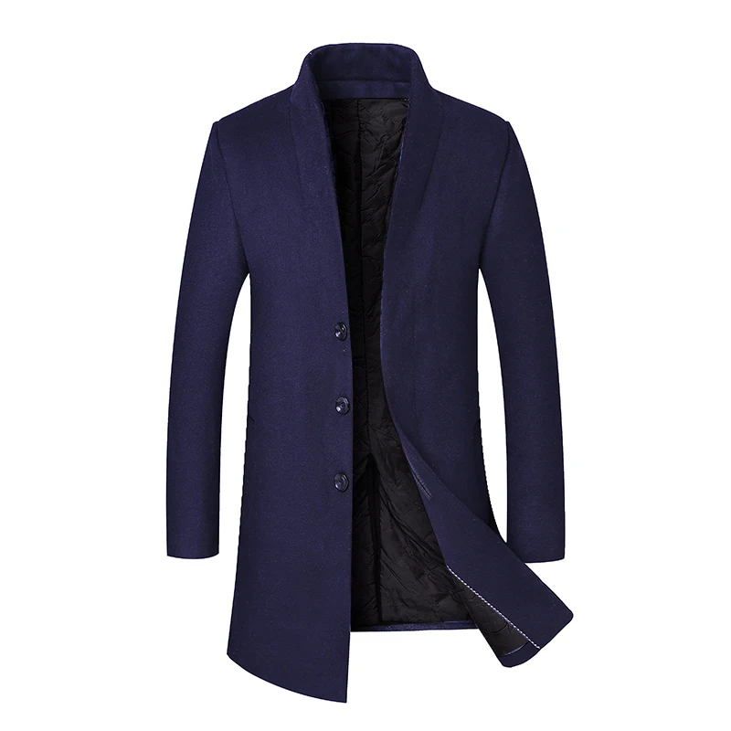 Dark blue Новинка зимы Casaco Masculino средней длинный плащ Abrigo Hombre Manteau Homme ветровка для бизнес на каждый день Slim Fit Шерстяное пальто - Цвет: Dark blue