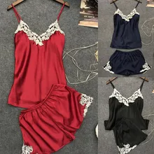 Модная кружевная Пижама с цветами для Для женщин сна лаунж-Пижама комплект сексуальная сатиновая Ночная сорочка, одежда для сна, Для женщин Летняя Пижама Femme шелковые халаты Soft2019