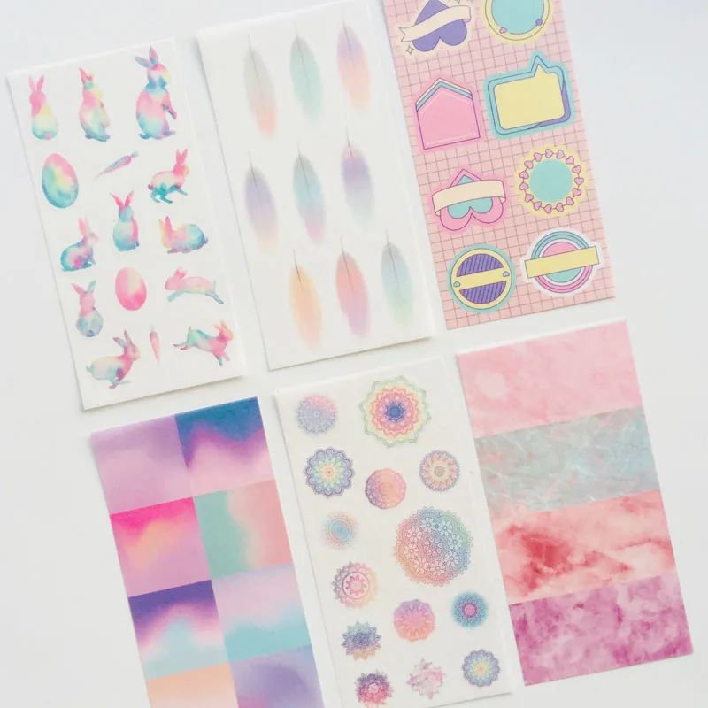 

6 Sheets /Pack Fantasy Gradient Sky Feather Rabbit Decorative Stickers Label Stick Decoration