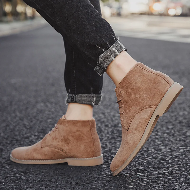 Chelsea Boots Men Fashion Pointed Comfortable Ankle Dress Lace Up Suede Casual men chelsea boots