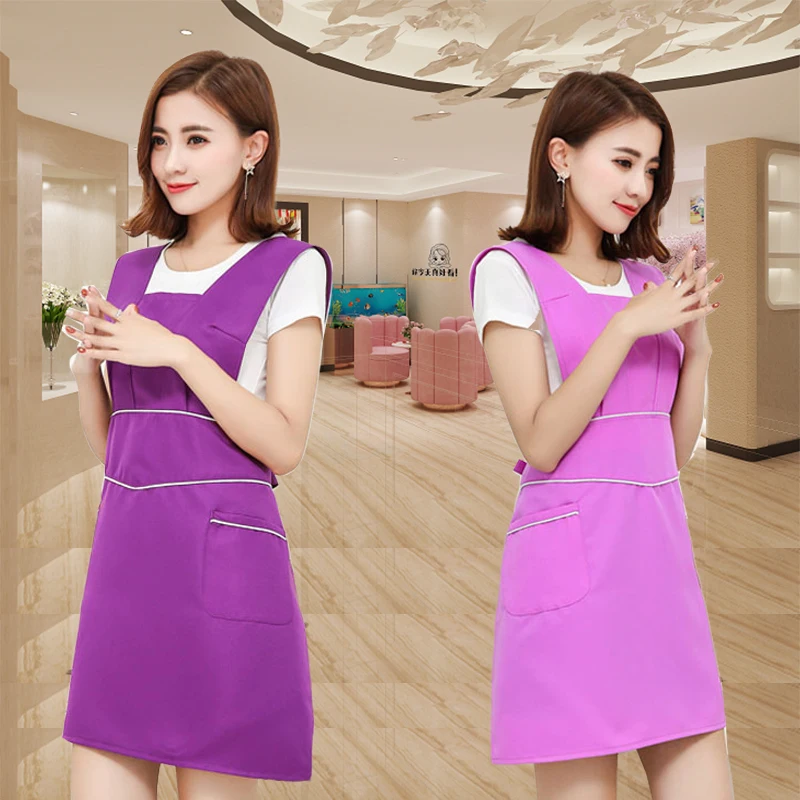 

Restaurant Hotel Coffee Waitress Apron Dress Long Woman Lady Household Work Apron Bib For Nails Waiter Kitchen Accessories
