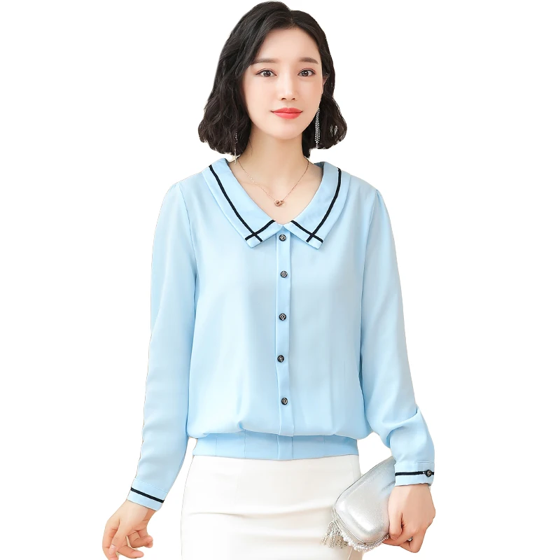Blusas Mujer De Moda осенние модные женские шифоновые блузки с длинным рукавом Женские Топы повседневные женские рубашки с v-образным вырезом 6215 50
