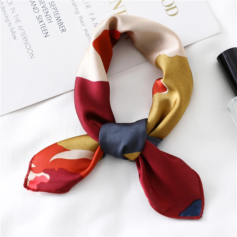 Женский шелковый шарф квадратный платок дамские шейные шарфы дизайнерский платок с принтом модные шарфы для волос для девушек - Цвет: FX-142