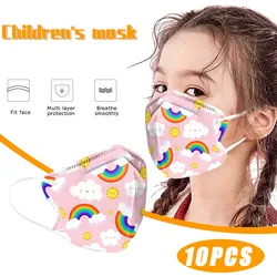10pc Kids Rainbow print Disposable Masks 2-10 Years 5-Layer High-Density Mask PM2.5 Protect For Baby  Earloop Bandage Masques