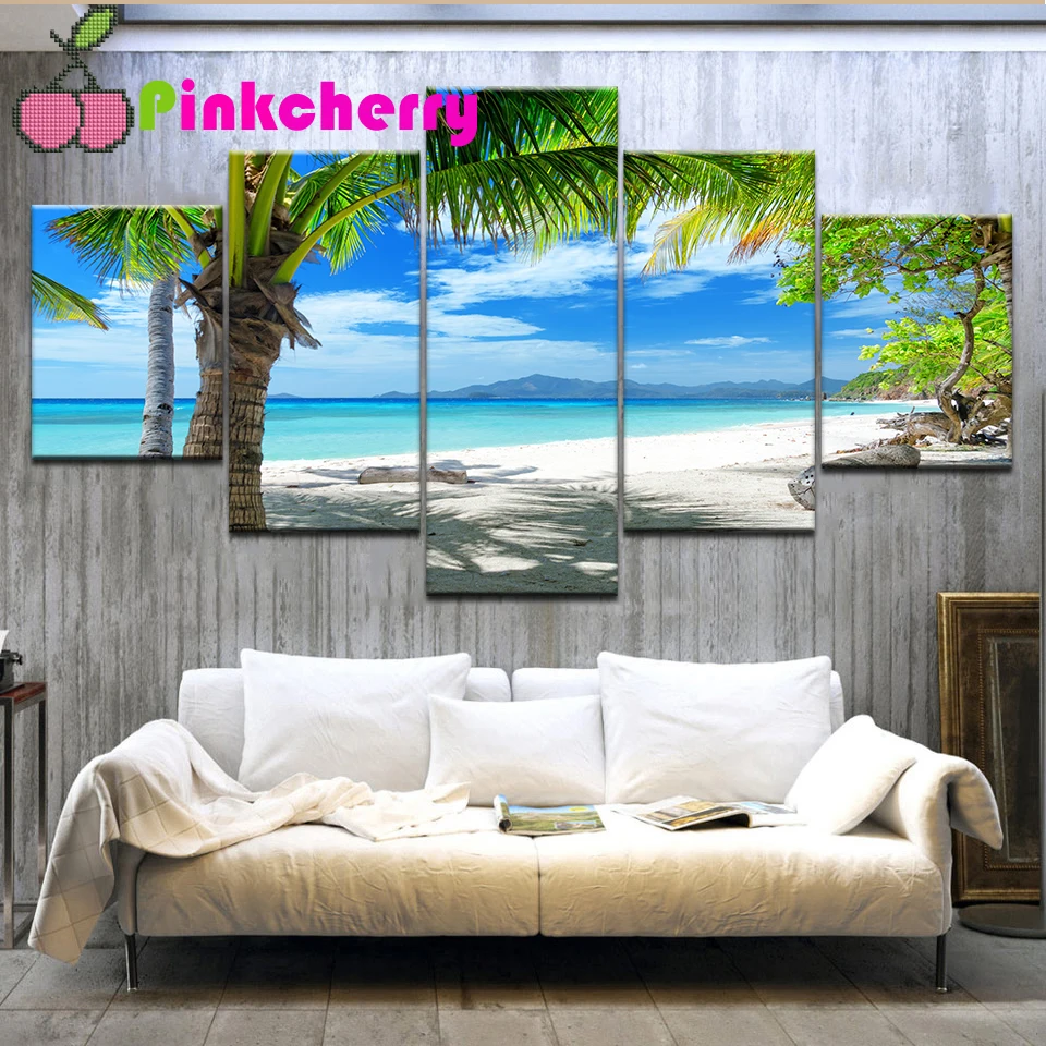 

Maldives Islands Palm Tree Ocean diamond painting,full,square,round diamond embroidery 5 Panel,mosaic diamond diy handwork k1248