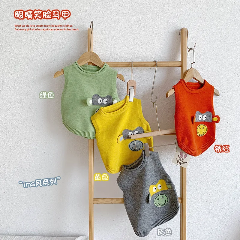 

Children Clothes Vest 2020 Autumn New Baby Korean Eyes Smiley Pattern Vest Kids Warm Vest Tops