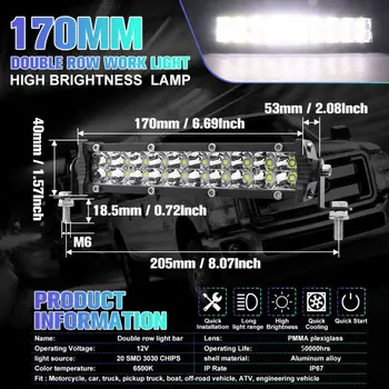 

12V Work Spot Light Aluminum alloy 1pair Bar 12800LM Fog Lamp Off-road