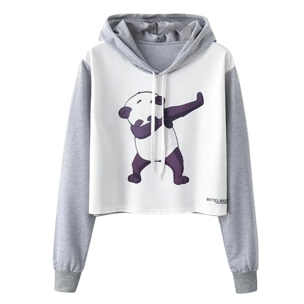 Женский бархатный свитшот с длинным рукавом и капюшоном принтом панды|Толстовки