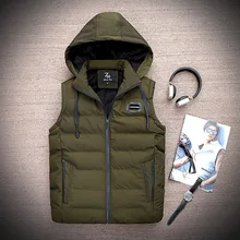 Autumn& Winter down Feather Cotton Vest Men's Brushed And Thick Hooded Warm Coat Vest Waistcoat Vest Large Size Loose-Fit Fashi