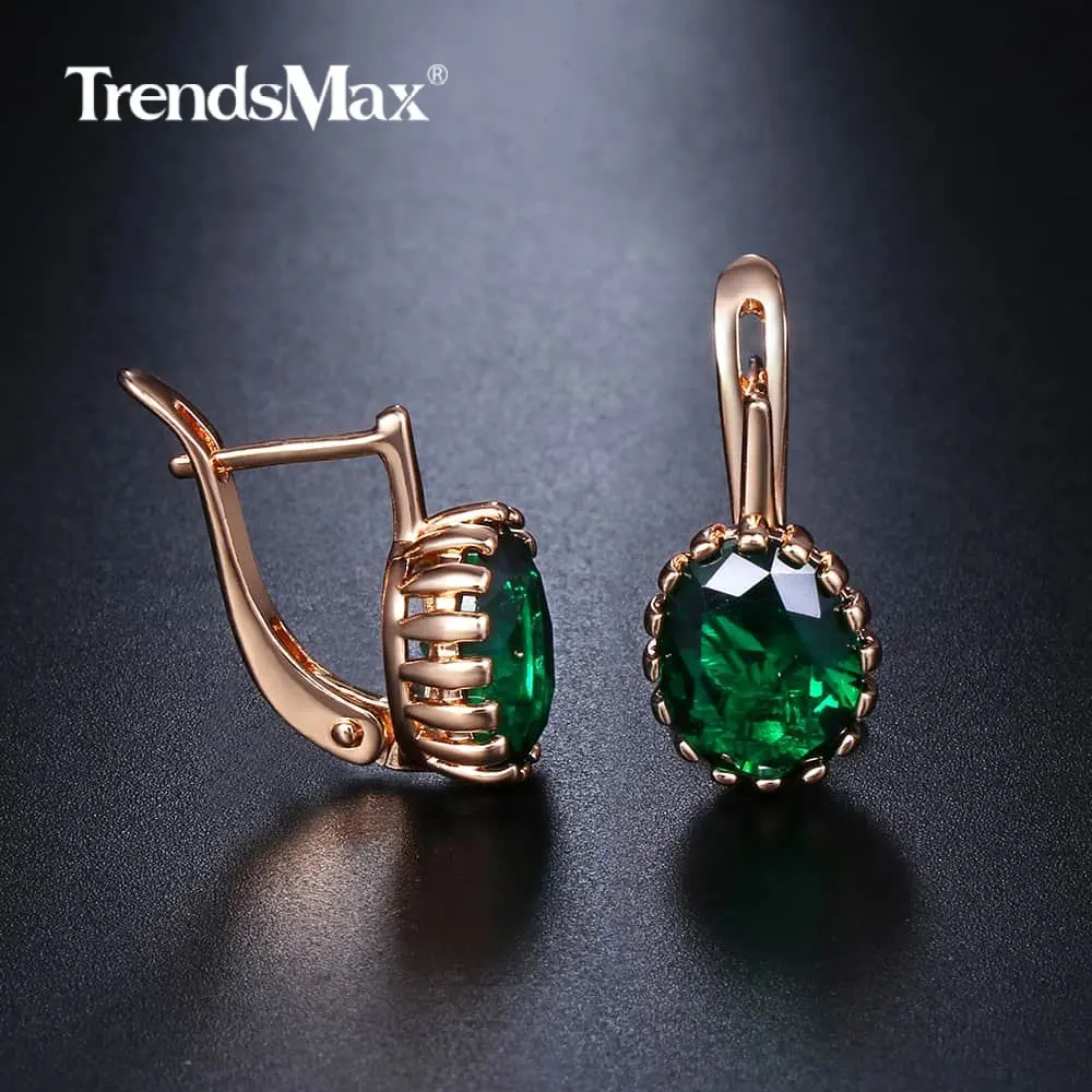Женские серьги гвоздики из розового золота 585 пробы с овальным и зеленым