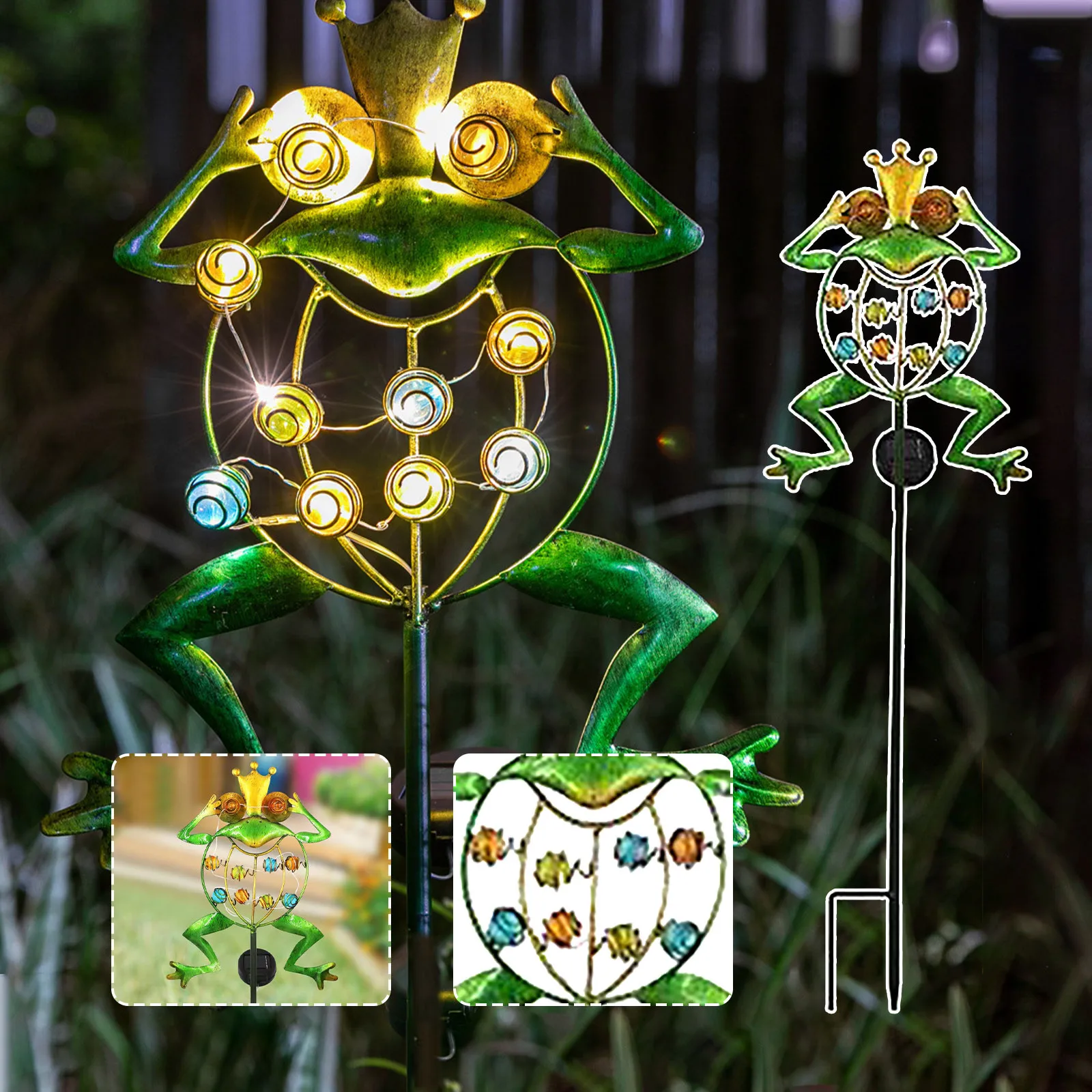 8 LED Frog Solar Light Garden inserts Lights Animal Lawn Lamp Vintage