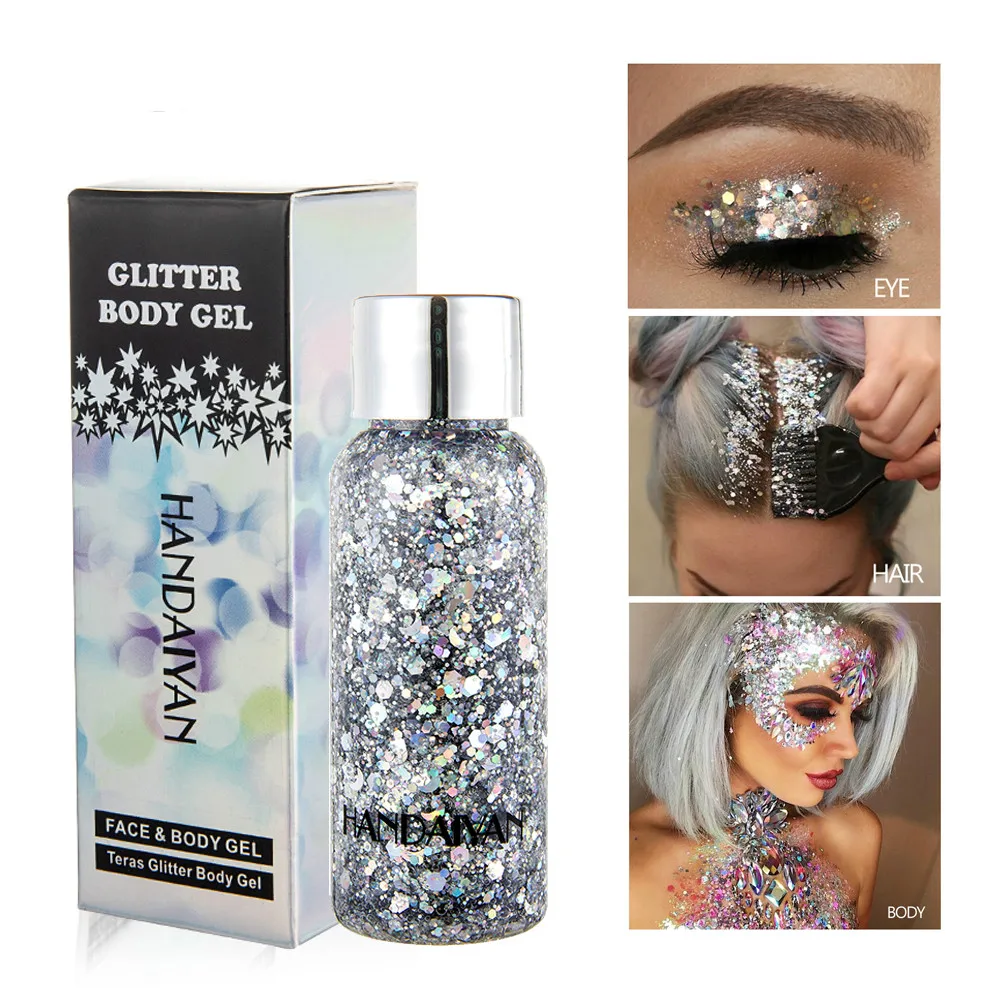 

Silver White Glitter Gel Shimmer Eyeshadow Tattoo Pigment Body Glitter Dance Festival Makeup Hair Face Glitter Sequin Cream Gel