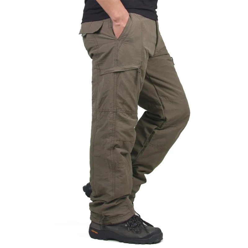 Мужские зимние Утепленные флисовые брюки карго двухслойные мужские прямые брюки повседневные хлопковые военные тактические мешковатые брюки теплые брюки - Цвет: KU55 Camel