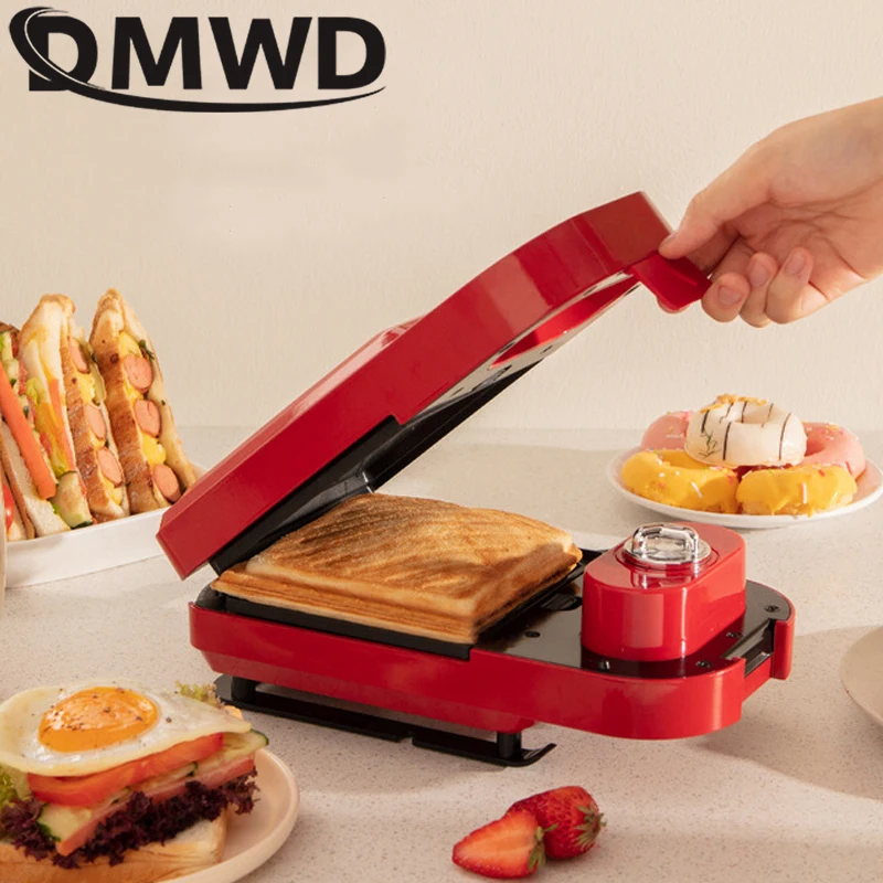 DMWD Electric Sandwich Maker Timing Waffle Maker Breakfast Toaster Donut Baking Machine Multifunctional Egg Takoyaki Cake Oven
