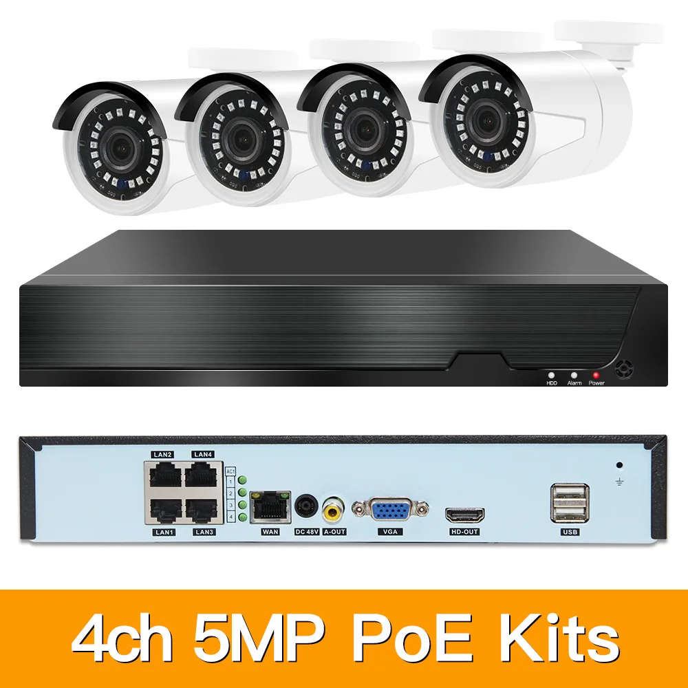 4ch 5MP POE комплекты H.265 система видеонаблюдения PoE NVR наружная ...