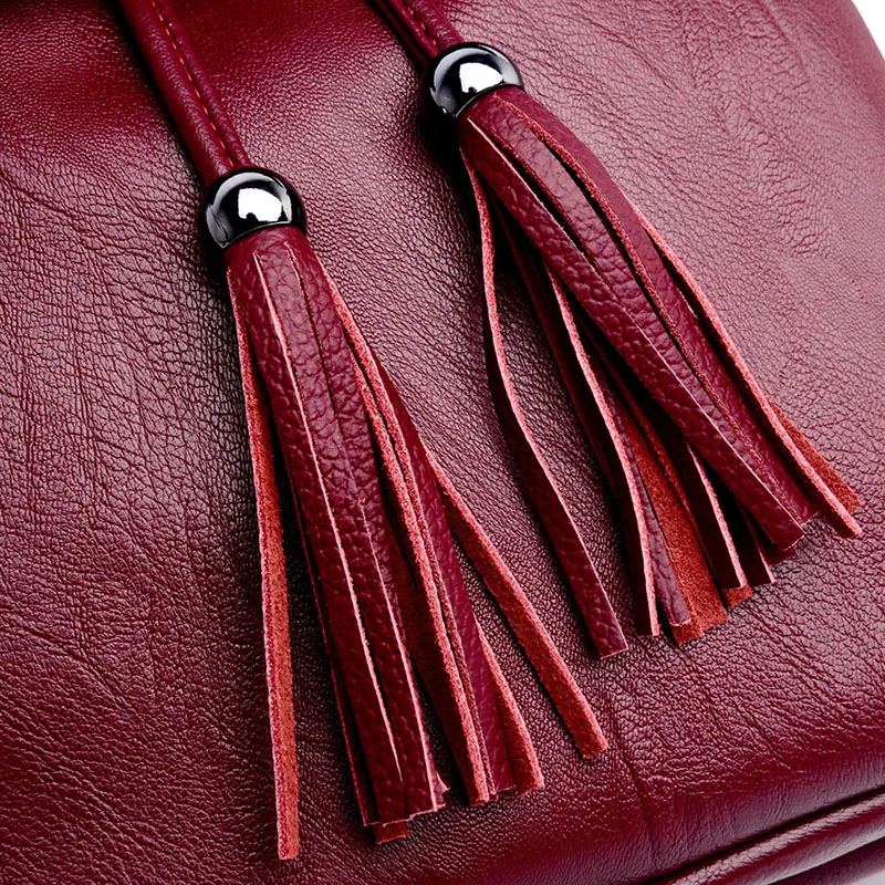 Модный женский рюкзак Mochilas из овечьей кожи с кисточками, Женская дорожная сумка, рюкзаки, школьные рюкзаки для девочек-подростков