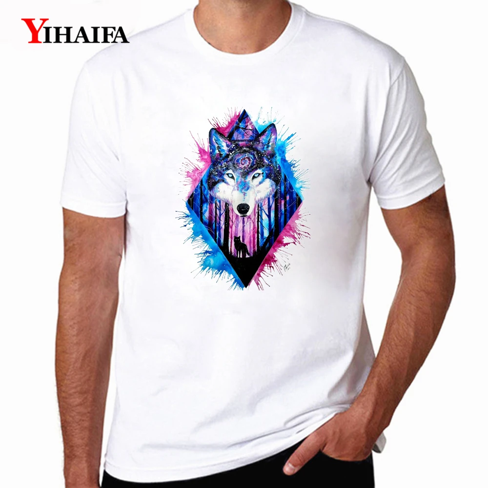 

YIHAIFA Men T-Shirt Starry Wolf Graphics Tees Short Sleeve Casual Tops Mens T Shirts Hip Hop Streetwear Tee Shirt